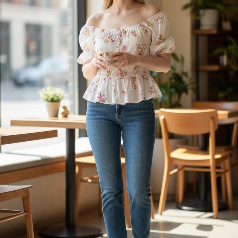 Ardene White Floral Off-Shoulder Top large